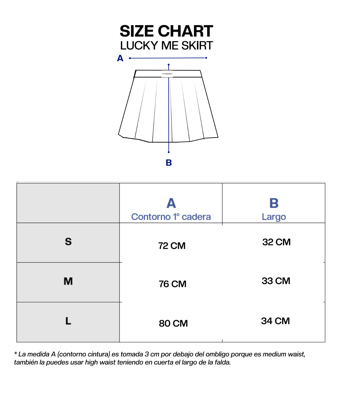 Guía de tallas de LUCKY ME BLACK SKIRT