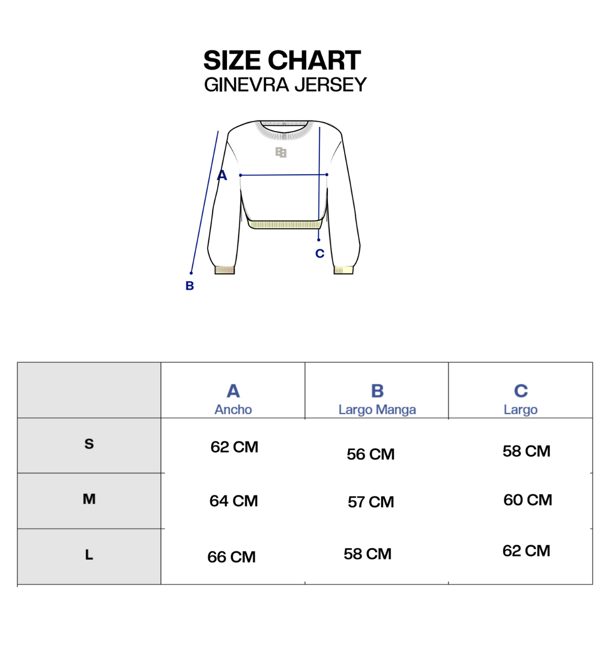 Guía de tallas de GINEVRA JERSEY