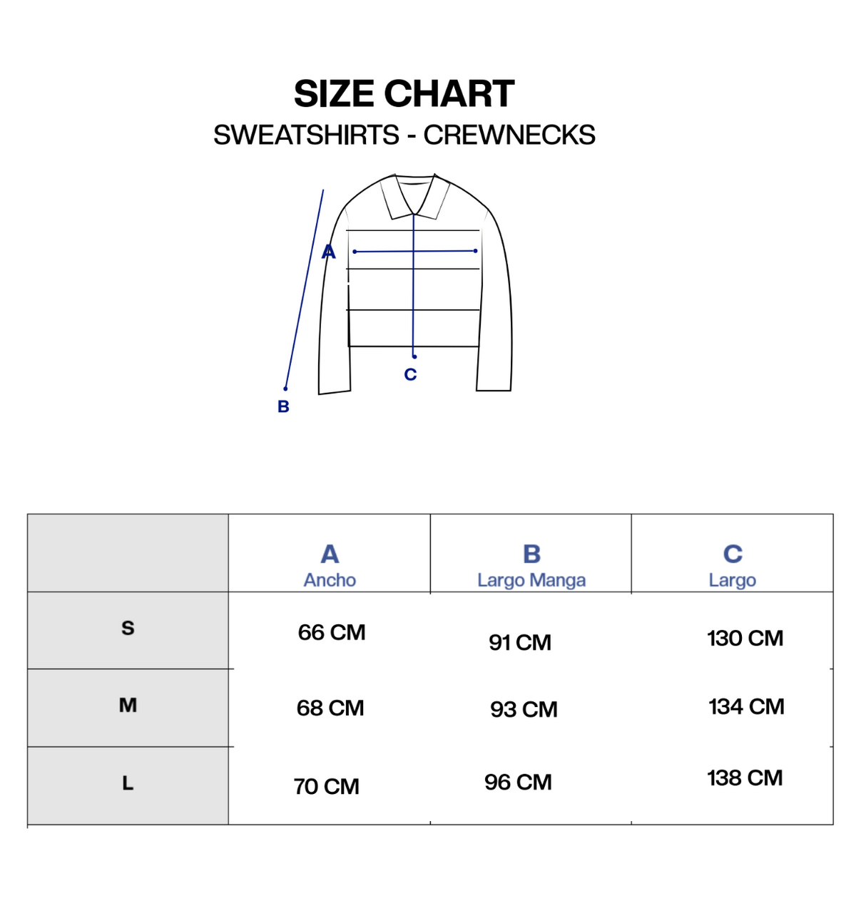 Guía de tallas de LA CUADRA CREWNECK